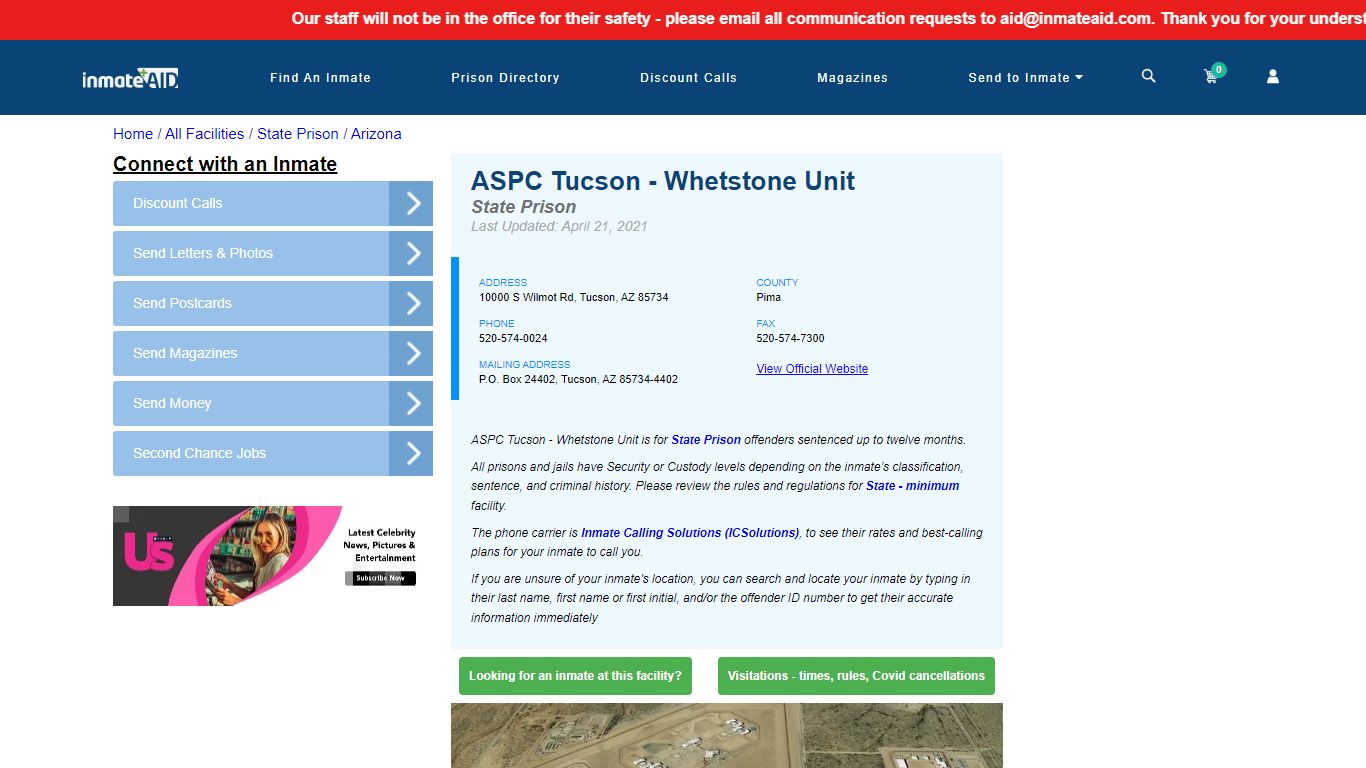 ASPC Tucson - Whetstone Unit & Inmate Search - Tucson, AZ