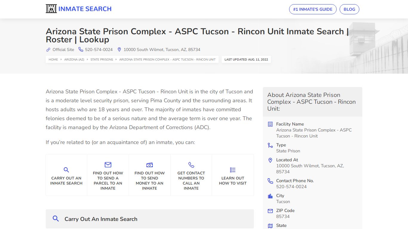 ASPC Tucson - Nationwide Inmate Search | Inmate Lookup